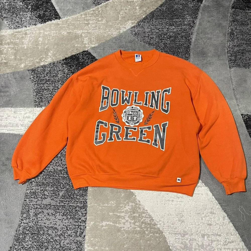 Bowling Green University Sweater Men XL Orange Russell Athletic NCAA Box Fit USA